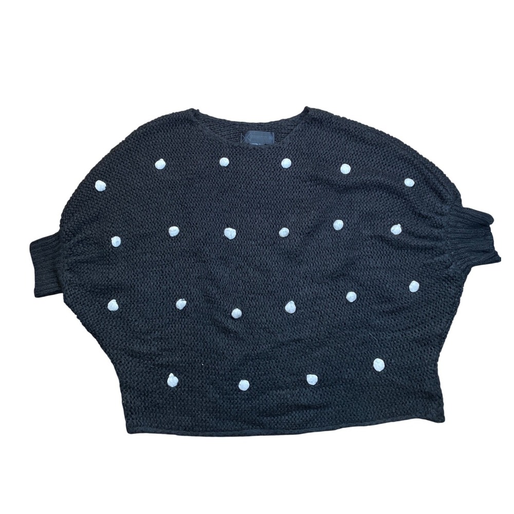 Black Kardashian Kollection Sweater White Polka‎ Dot Dolman Sleeve Women's